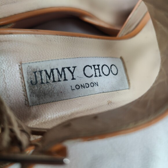 Jimmy Choo Pink Orange Patent Leather T-Strap Wedge Heels Women's Size 35.5 - Picture 5 of 9